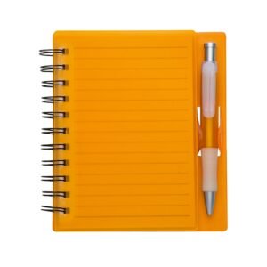 CADERNO PLÁSTICO C/ CANETA - LARANJA