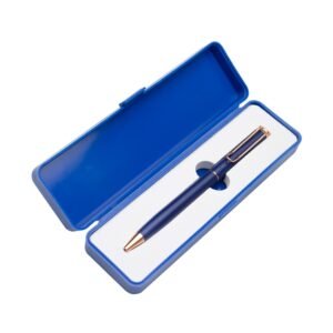 CANETA METAL C/ BOX DE  PLÁSTICO - AZUL