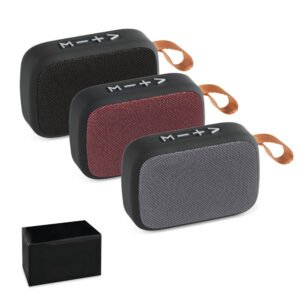 Caixa de som autonomia de 2h (300 mAh) e microfone, em ABS e poliéster