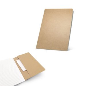 Caderno A5 de capa flexível em cartão kraft 100% reciclado, com páginas pautadas