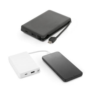 Bateria portátil com cabo integrado, em ABS 100% reciclado (10'000 mAh)