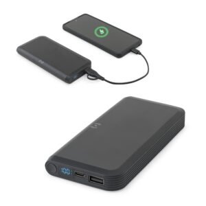 Bateria portátil com carregador por indução super-rápido (10'000 mAh), em ABS 100% reciclado