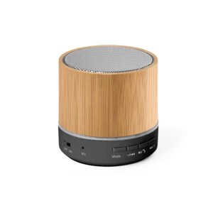 Caixa de som portátil com microfone e autonomia de 4h30 (400 mAH), em bambu e ABS 100% reciclado