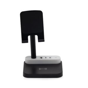 BASE DE CARREGAMENTO COM SUPORTE CELULAR E LUMINÁRIA - PRETO