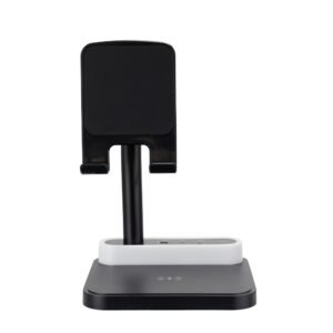 BASE DE CARREGAMENTO COM SUPORTE CELULAR E LUMINÁRIA - PRETO