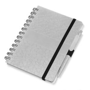 CADERNO PLÁSTICO COM PAUTA - PRATA
