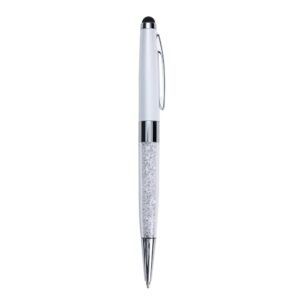 CANETA METAL C/ CRISTAIS TOUCH - BRANCO