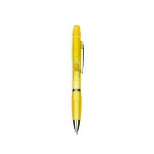 CANETA PLÁSTICA COM MARCA-TEXTO - AMARELO
