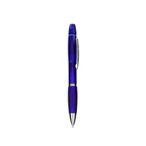 CANETA PLÁSTICA COM MARCA-TEXTO - AZUL