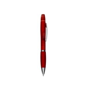 CANETA PLÁSTICA COM MARCA-TEXTO - VERMELHO