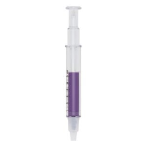 CANETA EM FORMATO DE SERINGA C/ MARCA TEXTO - ROXO
