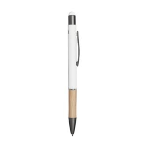 CANETA TOUCH SCREEN ALUMÍNIO E BAMBU - BRANCO