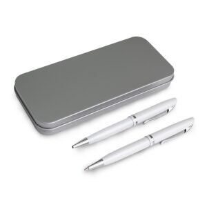 CONJUNTO CANETA E LAPISEIRA METAL - BRANCO