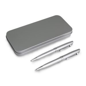 CONJUNTO CANETA E LAPISEIRA METAL - PRATA