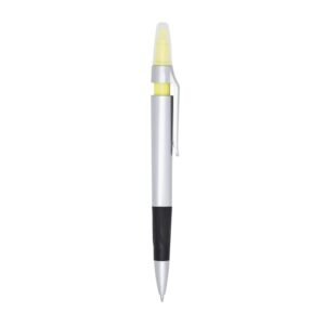 CANETA PLÁSTICA C/ MARCA TEXTO - AMARELO