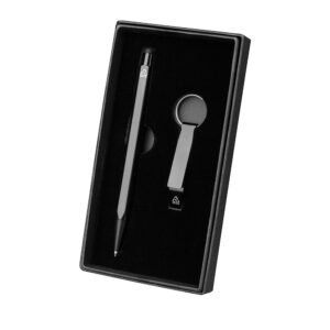 KIT CANETA CHAVEIRO ALUMÍNIO - PRETO