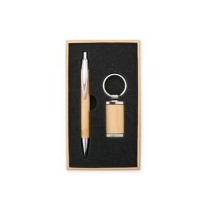 KIT CANETA E CHAVEIRO BAMBU - PRETO
