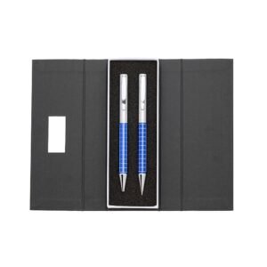 KIT CANETA E LAPISEIRA DE METAL - AZUL