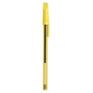 CANETA PLÁSTICA TRANSLUCIDA C/ TAMPA - AMARELO